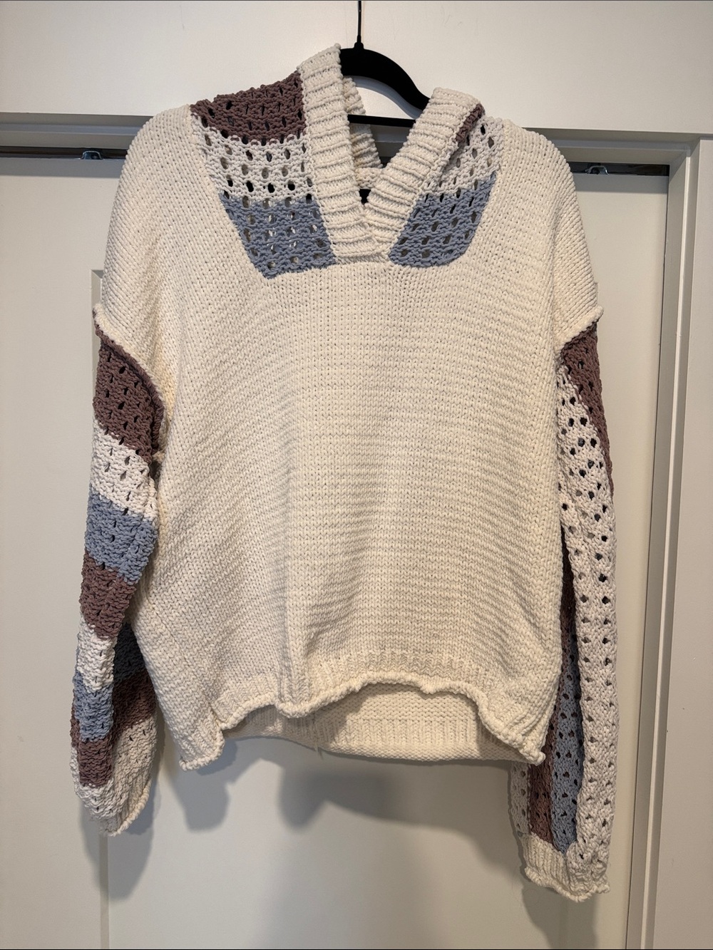 Cozy Cream Crochet-Accent Women's Sweater